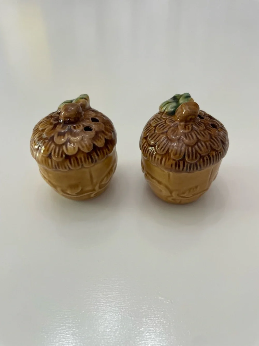 Vintage Acorn Salt and Pepper Shakers in Brown and Gold